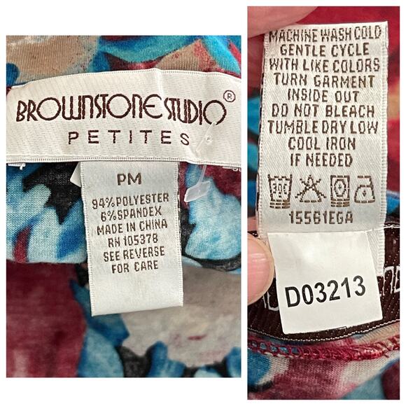 Brownstone Studio VINTAGE Maroon Blue Floral A-Line Skirt Women Sz PM Ruffle Hem - Picture 7 of 7